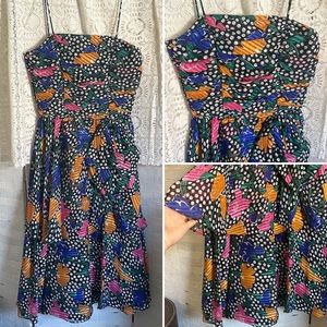 Colorful 80s Black & White Polka Dotted Layered Ruffle Party Dress